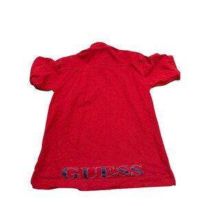 Vtg Guess Red Half-Zip Cotton Short Sleeve Shirt Pocket Embroidered Logo y2k 90s